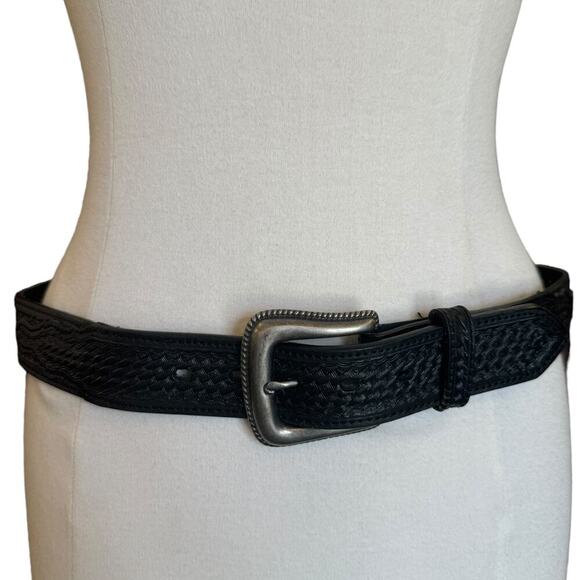 Vintage Black Fine Grain Tooled & Braided Leather Belt main image 5